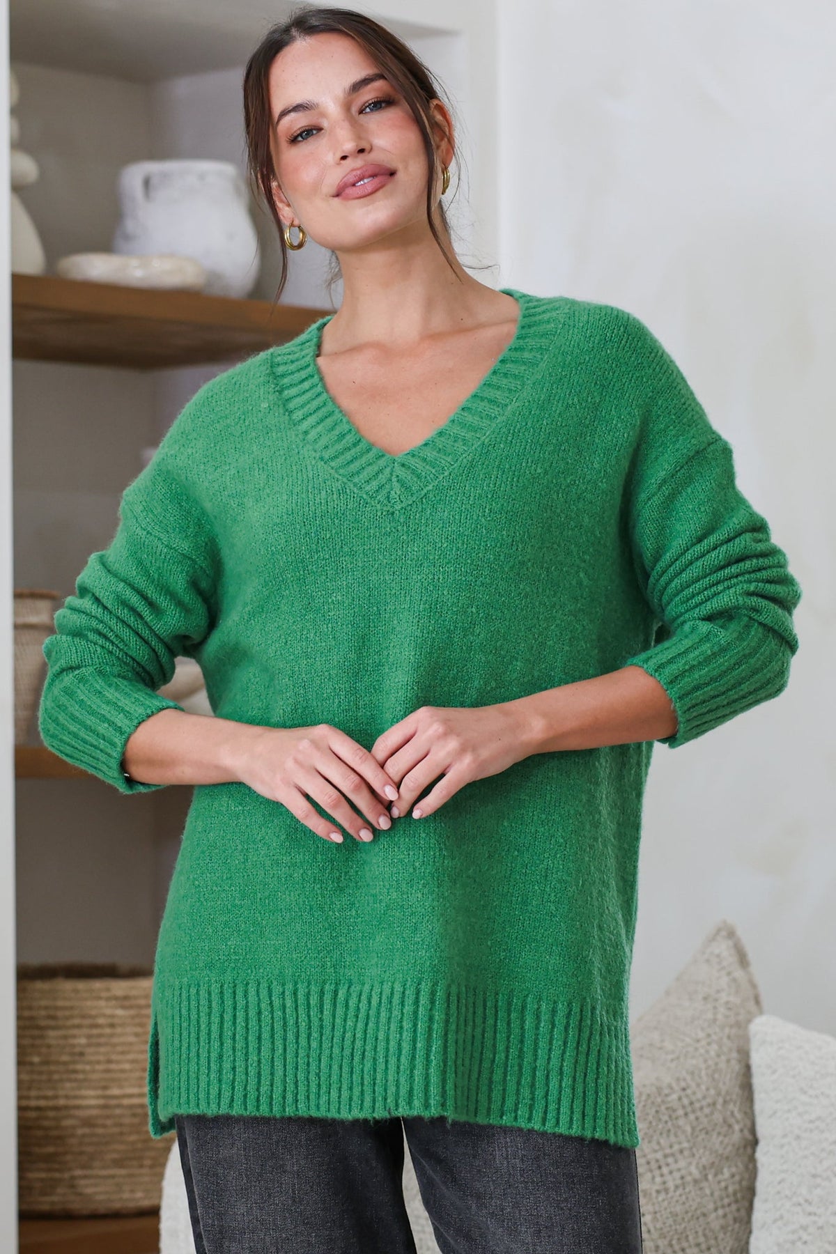 Jonas Jumper - Relaxed High-Low Jumper With Seam Splits In Green