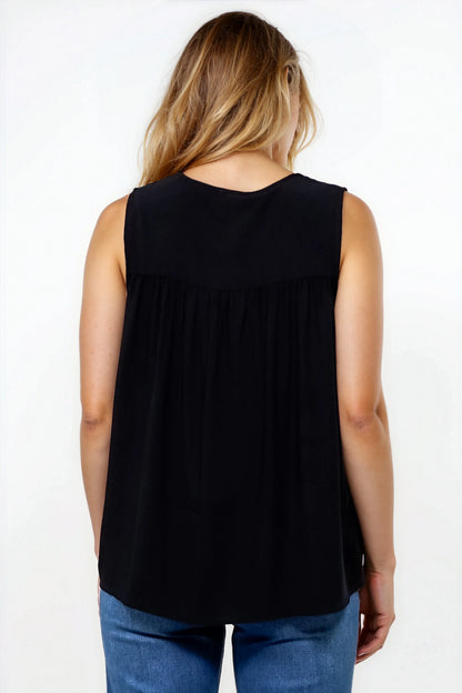 Kalari Top - Sleeveless Mandarin Collar with Tassel & Bells Neck Tie in Black