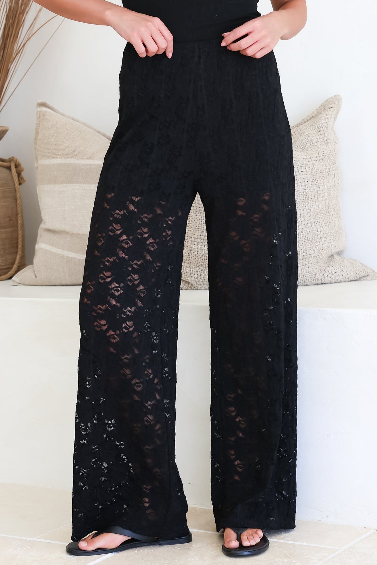 Lenka Lace Pants - High Waisted Floral Lace Pants with Built in Shorts in Black