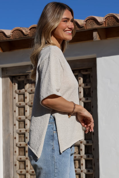 Lysandra Knit Top - Slouchy Asymmetrical Neckline Top in Oat