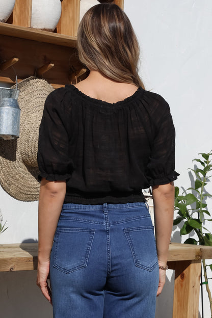 Nadiya Crop - Adjustable Neck and Hemline Crop with Pleating Details in Black