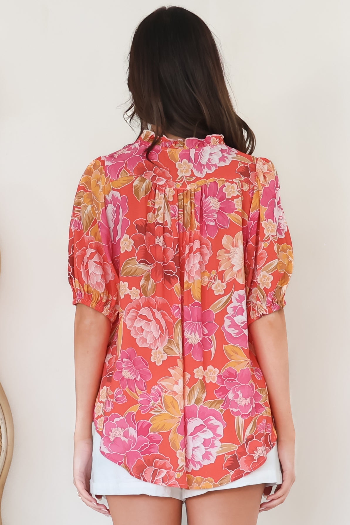 Neo Blouse - High Frill Collar Button Down Shirt in Mirella Print
