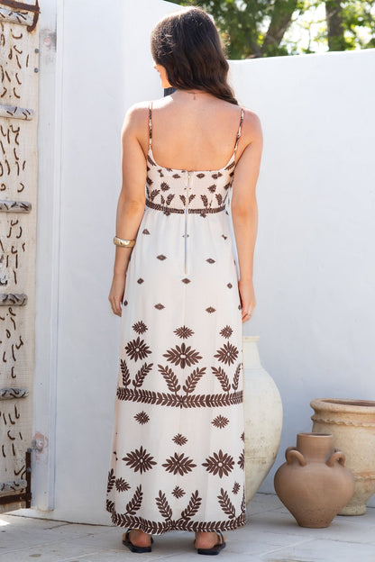 Phoebe Maxi Dress - A-Line Sun Dress with Pockets and Adjustable Straps in Vianella Print