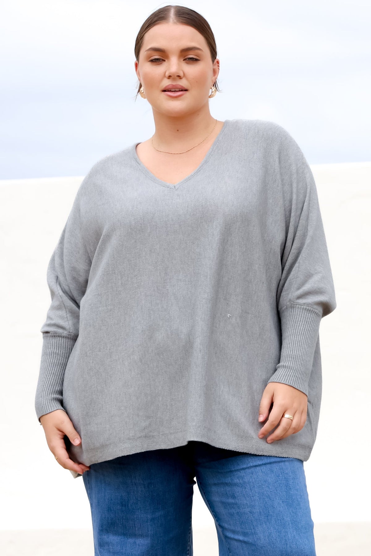 Pier Jumper - Oversized Batwing Knit Jumper in Grey