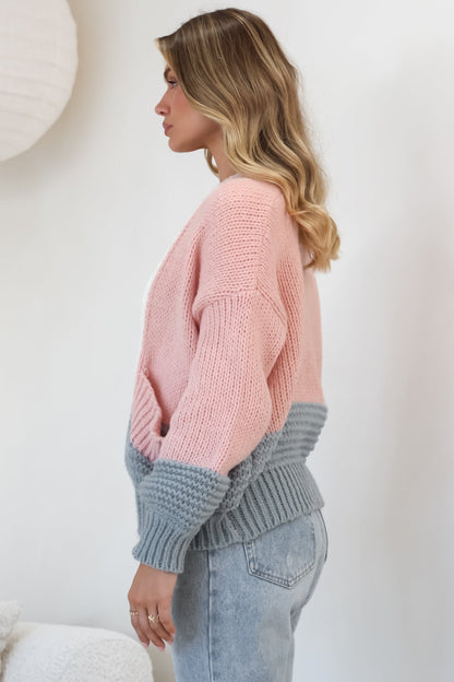 Rosie Cardigan - Cropped Colour Block Cardigan in Fairy Floss