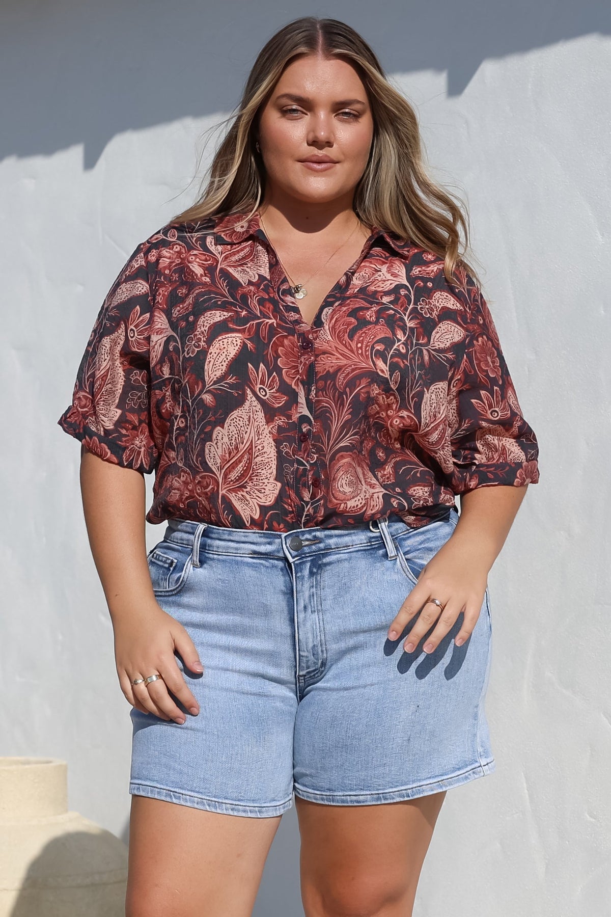 Shelly Shirt - Collared Button Down Shirt in Narah Print