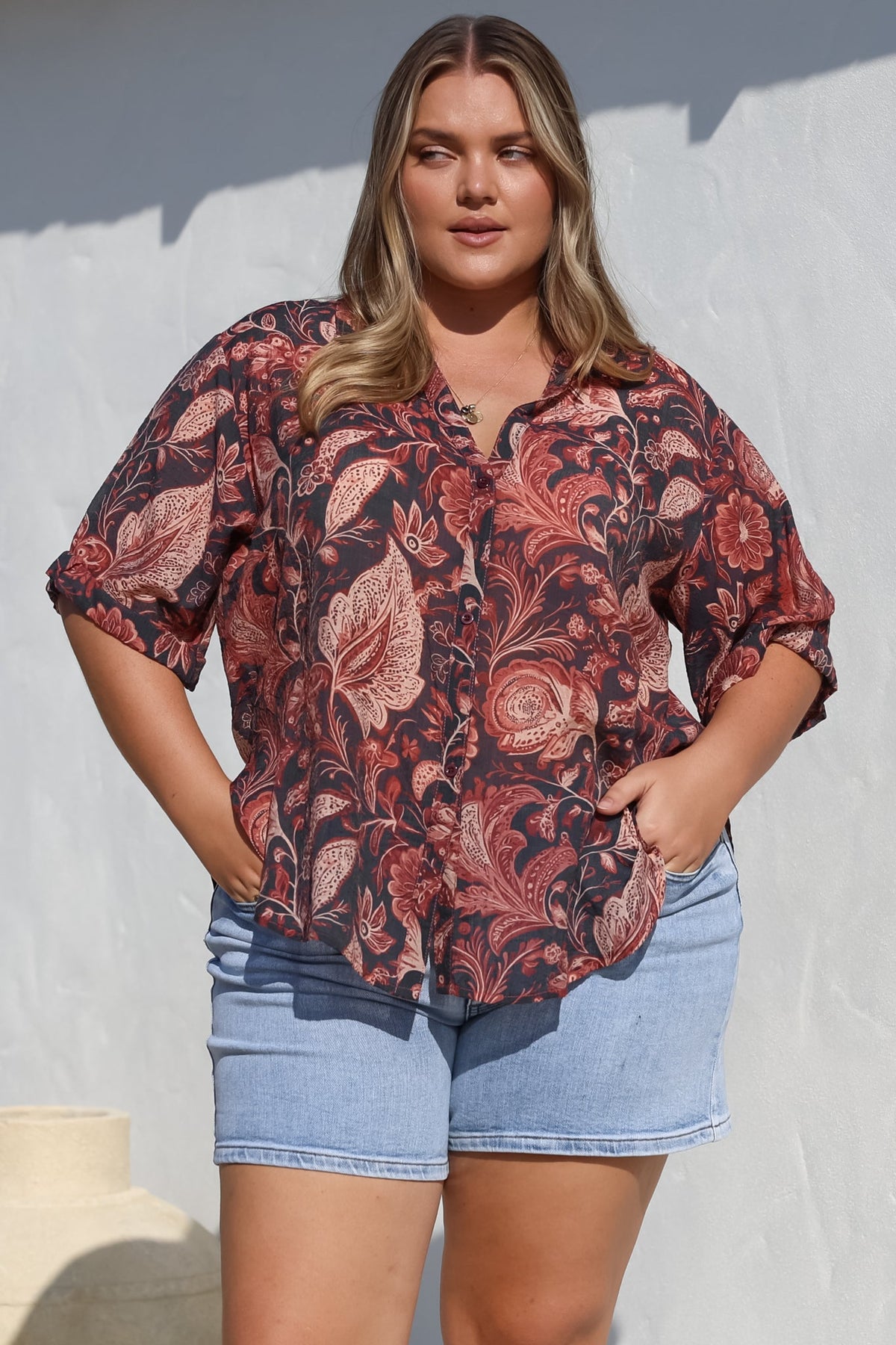 Shelly Shirt - Collared Button Down Shirt in Narah Print