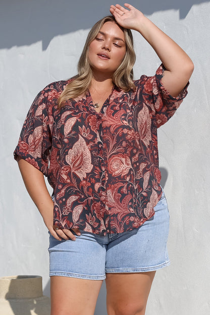 Shelly Shirt - Collared Button Down Shirt in Narah Print