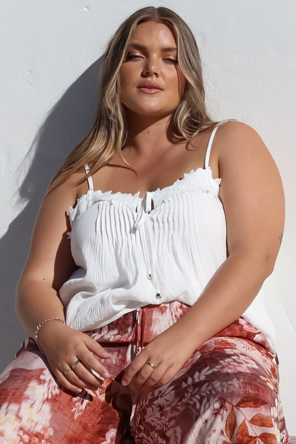 Tilly Top - Lace Sweetheart Neckline Cami with Adjustable Straps in White