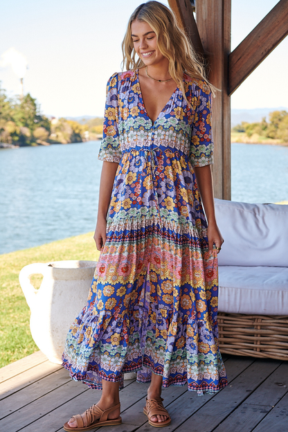 JAASE - Tessa Maxi Dress: A Line Pull Tie Waist Dress in Eden Print