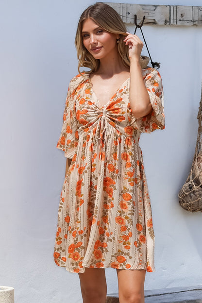 Yanna Mini Dress - On or Off Shoulder A Line Dress with Elasticated Back in Vondrosa Print