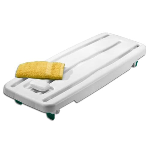 Full view of Adjustable Bath Board bath board showing slatted seat, integral handle and adjustable brackets on a plain background.