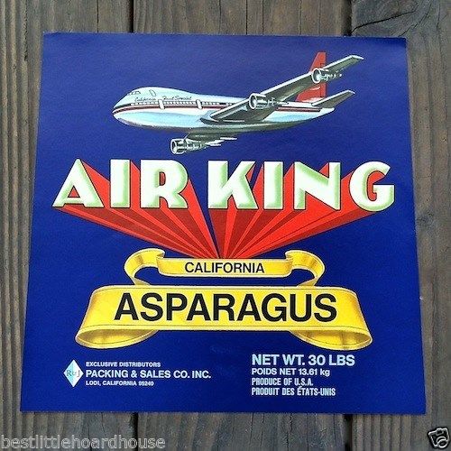 AIR KING ASPARAGUS Vegetable Crate Label 1950's