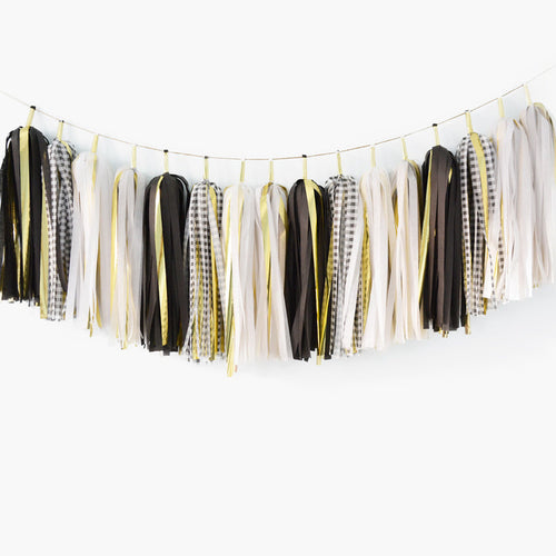 Black Gingham Tassel Garland, New Year Eve Party Decoration Supplies, Boy Little Man Birthday Party, Bachelor Party Banner Garland by GenWoo Shop