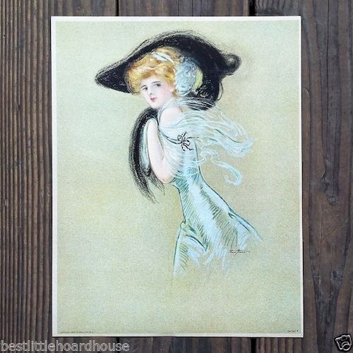 BLACK HAT Victorian Stone Lithograph Print 1909