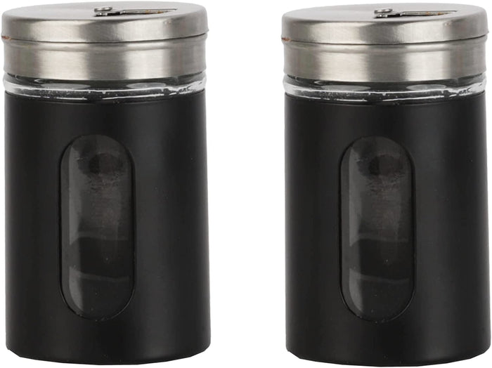 Black Retro Salt & Pepper Glass Jar Shakers