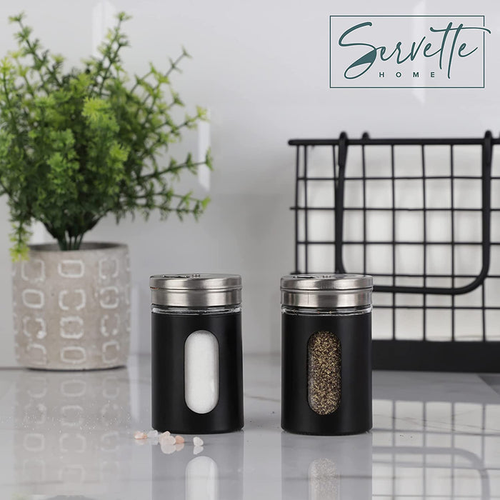 Black Retro Salt & Pepper Glass Jar Shakers