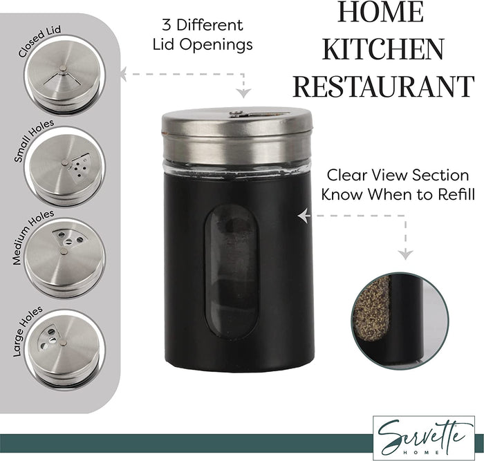 Black Retro Salt & Pepper Glass Jar Single Shaker