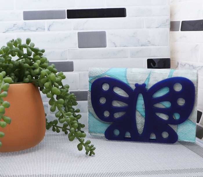 blue plastic napkin holder