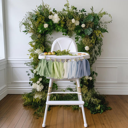 Blue Green Boho Rainbow High Chair Garland - Baby Eucalyptus Boho First Birthday & Cake Smash Decorations