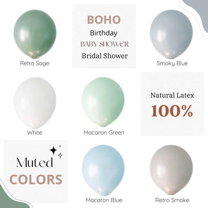 Boho Pale Blue and Green Balloon Bouquet