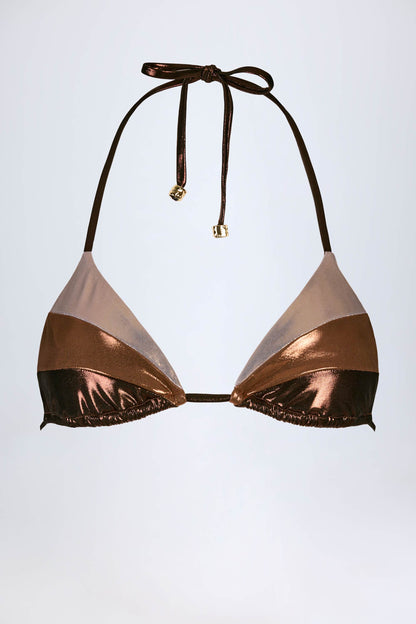 Panelled Bikini Bra in Bronze Gold
