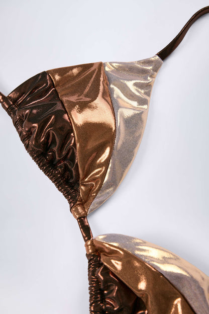 Panelled Bikini Bra in Bronze Gold
