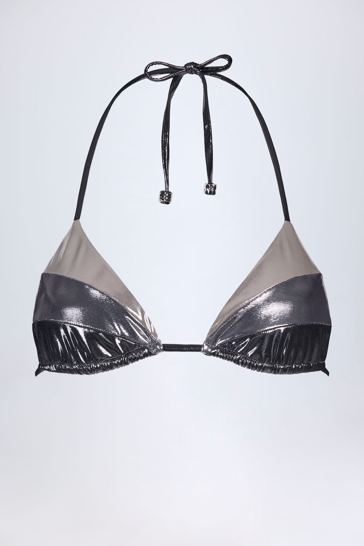 Panelled Bikini Bra in Silver Chrome