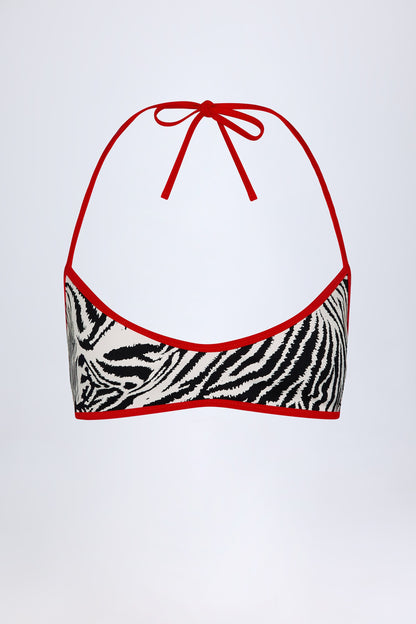 Reversible Halterneck Bikini Top in Zebra Print
