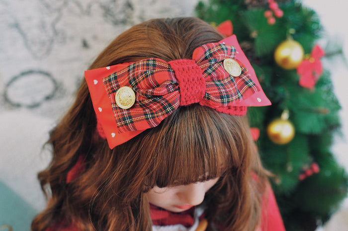 Christmas Bow Wool Knitted Red Headband