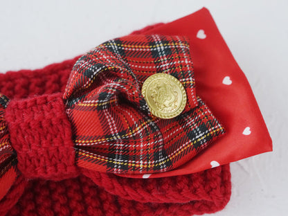 Christmas Bow Wool Knitted Red Headband