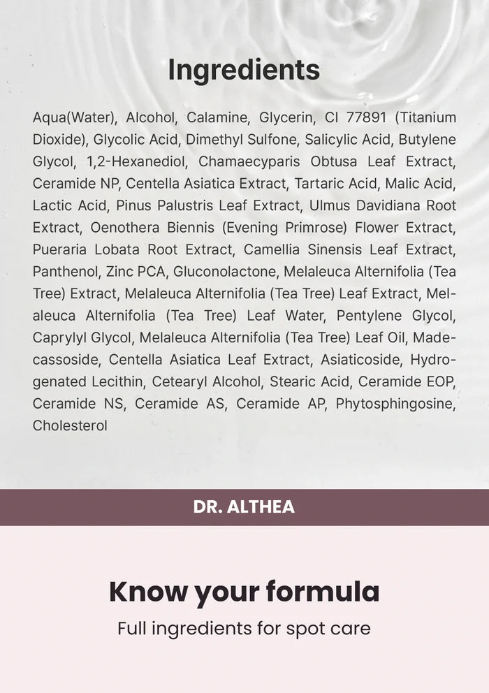 Dr. Althea 345 Relief Spot Powder — Know your formula. Full ingredients for spot care