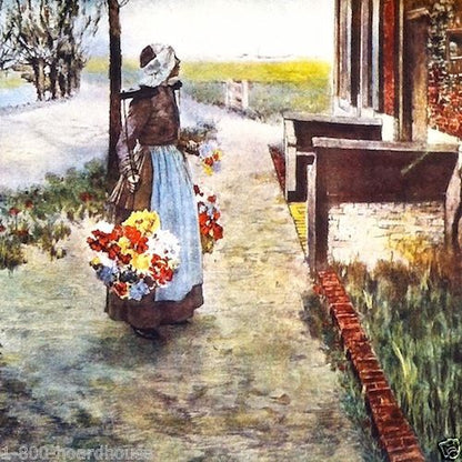 DUTCH FLOWER GIRL Art Lithograph Print 1920s