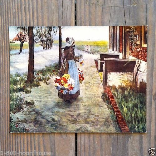 DUTCH FLOWER GIRL Art Lithograph Print 1920s