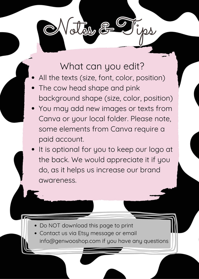 Editable Digital Moo Moo Cowgirl Birthday Party Invitation