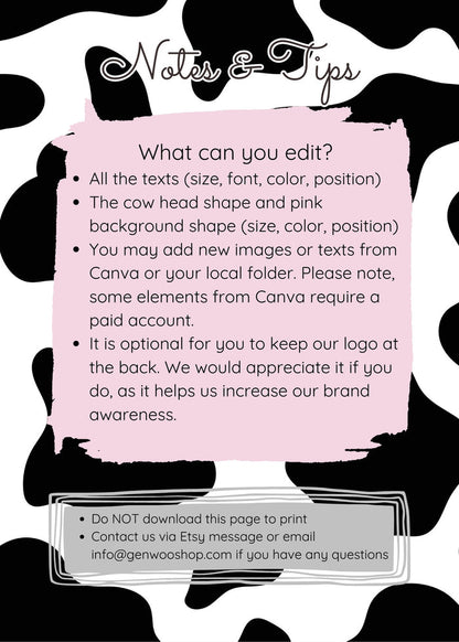 Editable Digital Moo Moo Cowgirl Birthday Party Invitation