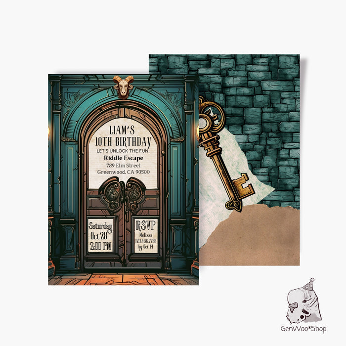 Mysterious Escape Room Party Invitation - Halloween Haunted Mansion Birthday Party - Detective Game Night - Canva Template Instant Download