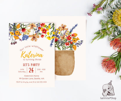 Editable Digital Wildflowers Birthday Party Invitation - Wildflowers Floral Garden Birthday Party Printable