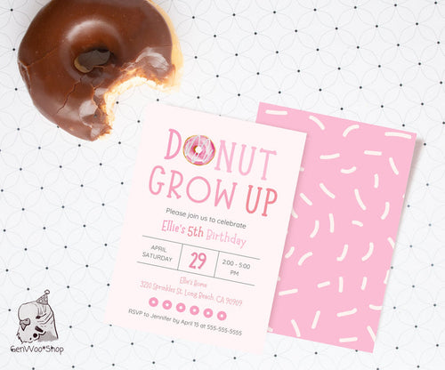 Editable Donut Grow Up Birthday Party Invitation