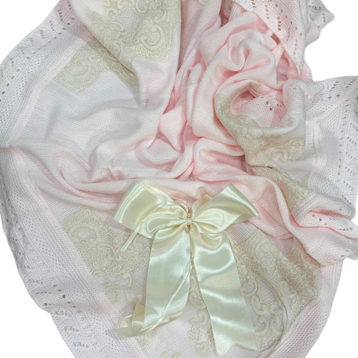 Esme Luxe Light Pink with Ivory Knitted Blanket