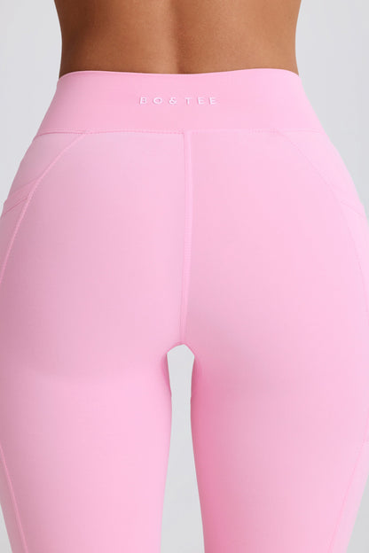 Soft Active V-Waist Pocket Flared Leggings in Baby Pink