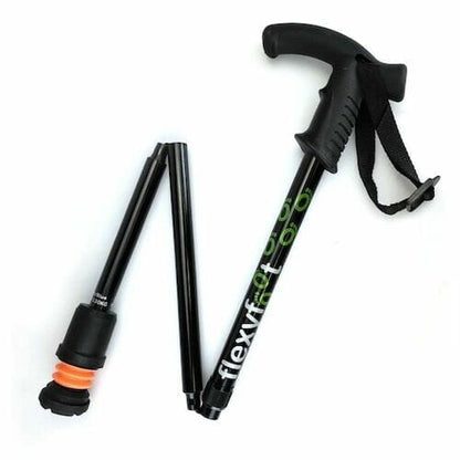 Full view of Flexyfoot Premium Derby Handle Walking Stick walking stick on a plain background, showing its handle, shaft and ferrule.