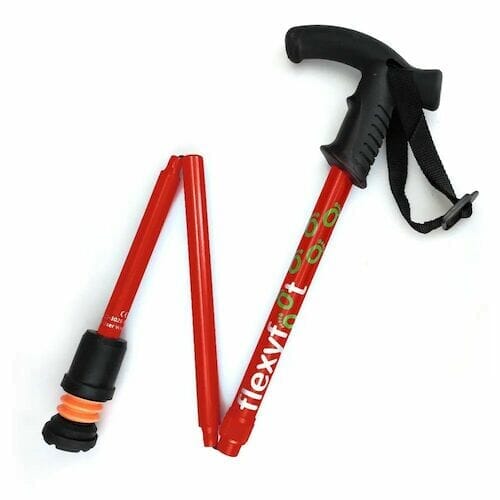 Full view of Flexyfoot Premium Derby Handle Walking Stick walking stick on a plain background, showing its handle, shaft and ferrule.