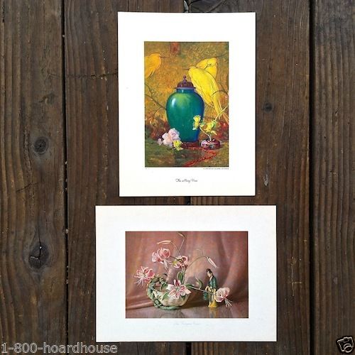 FLOWERS IN VASES Art Lithograph Card Prints 1940s