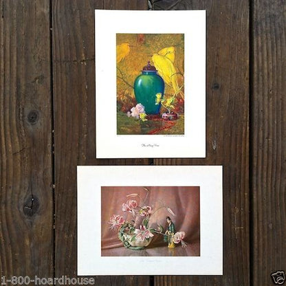 FLOWERS IN VASES Art Lithograph Card Prints 1940s