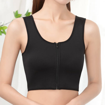 Front Zipper Slim Breast Flat Belly Shaper Wireless Bra Tank Top Shapewear