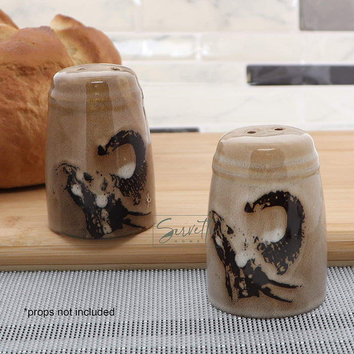 Glazed Pottery Elephant Design Salt & Pepper Shakers