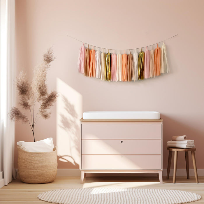 Gold Blush Tassel Garland - Baby Girl Birthday Party - Bridal Shower Bunting - Nursery Wall Hanging Decoration
