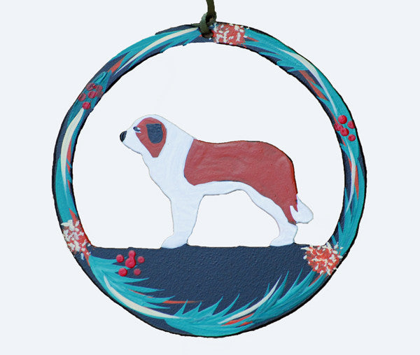 Hand Painted Saint Bernard Metal Ornament