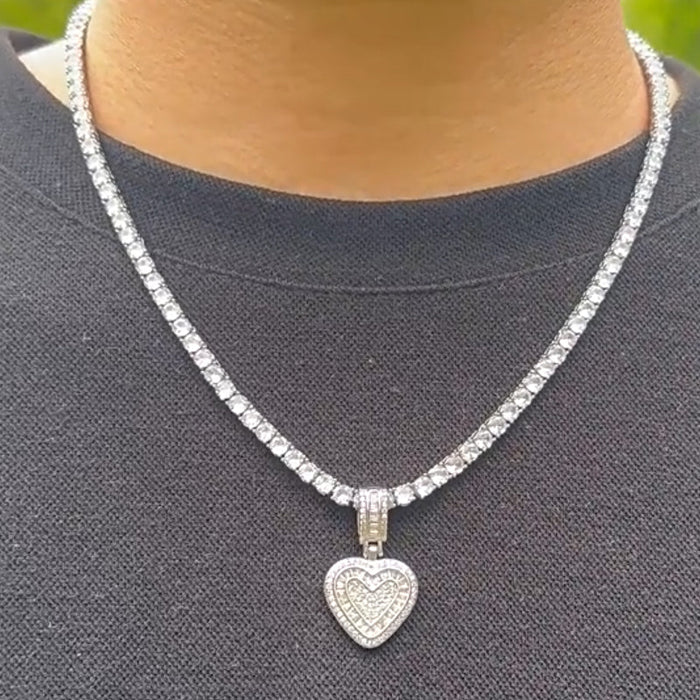 Hip Hop Heart Necklace for Women and Men